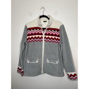Talbots Womens Fleece Zip Up Jacket Fair Isle Polka Dot Pockets Size Large